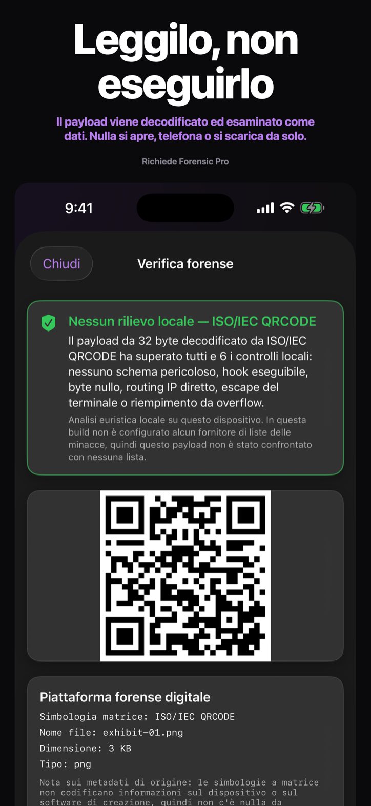 Leggilo, non eseguirlo — Il payload viene decodificato ed esaminato come dati. Nulla si apre, telefona o si scarica da solo. (Richiede Forensic Pro)