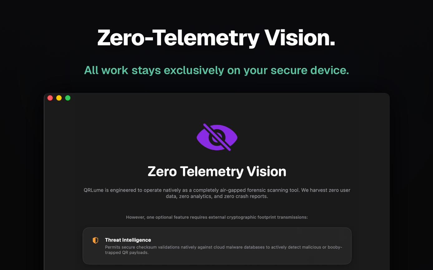 QRLume Zero Telemetry Vision settings screen
